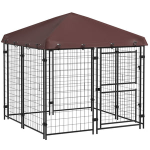 English Elm Pawhut Walk-in Steel Dog Kennel Outdoor with Canopy and Rotating Bowl Holders W2225P166323