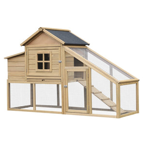English Elm Pawhut Fir Wood Backyard Hen House with Nesting Box Run Ramp and Ventilated Windows W2225P166334