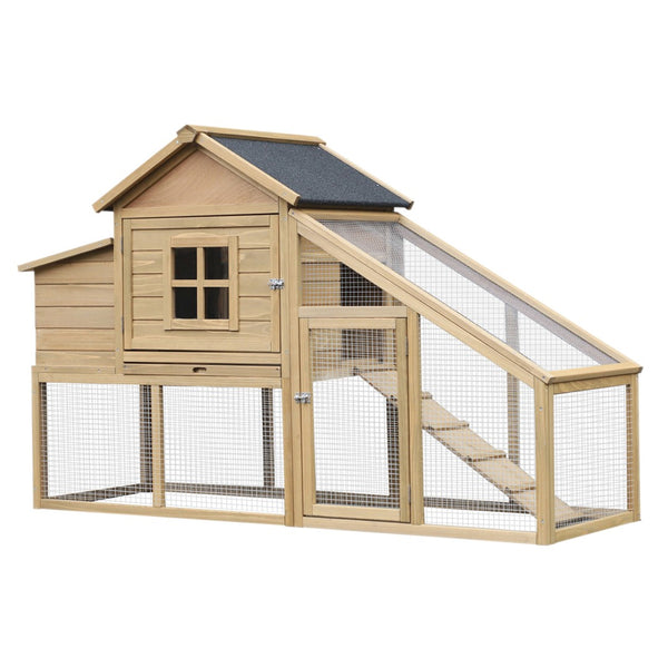English Elm Pawhut Fir Wood Backyard Hen House with Nesting Box Run Ramp and Ventilated Windows W2225P166334