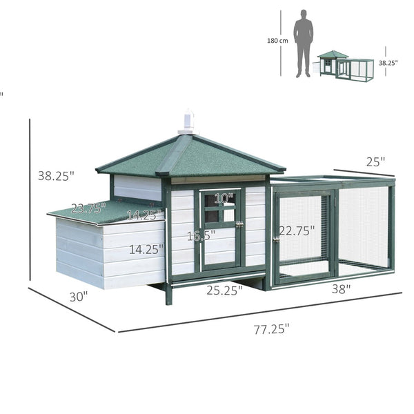 English Elm Pawhut Fir Wood Backyard Chicken Coop with Nesting Box Screened Run and Asphalt Roof W2225P166332