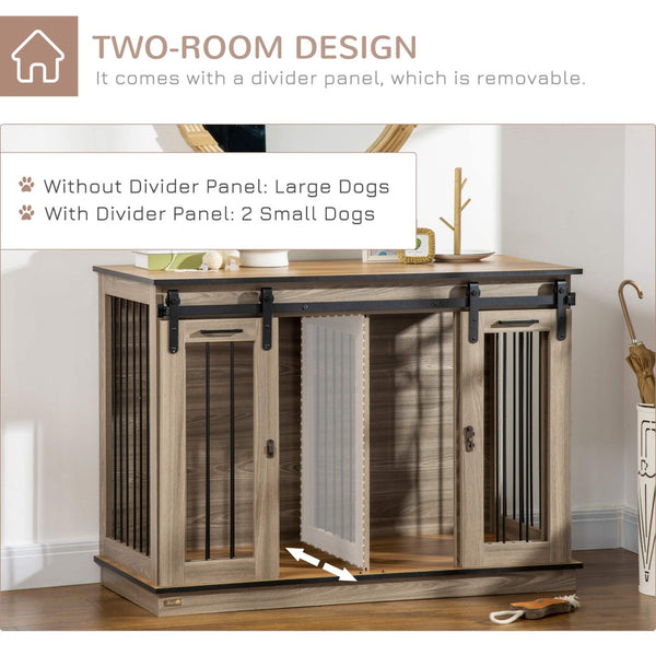 English Elm Pawhut Oak Finish Dog Kennel End Table with Divider for Living Room Decor W2225P166306