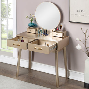 English Elm Liannon Contemporary Wood Vanity and Stool Set, Gold