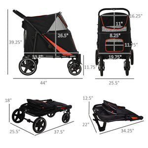 English Elm PawHut Foldable Dog Stroller with 1-Click Fold, Shock Absorption, Mesh Skylight, Storage, 66lb Capacity W2225P166291