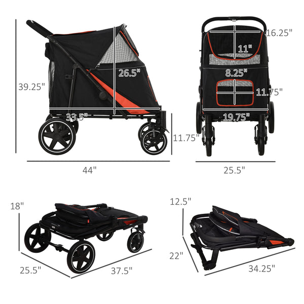 English Elm PawHut Foldable Dog Stroller with 1-Click Fold, Shock Absorption, Mesh Skylight, Storage, 66lb Capacity W2225P166291