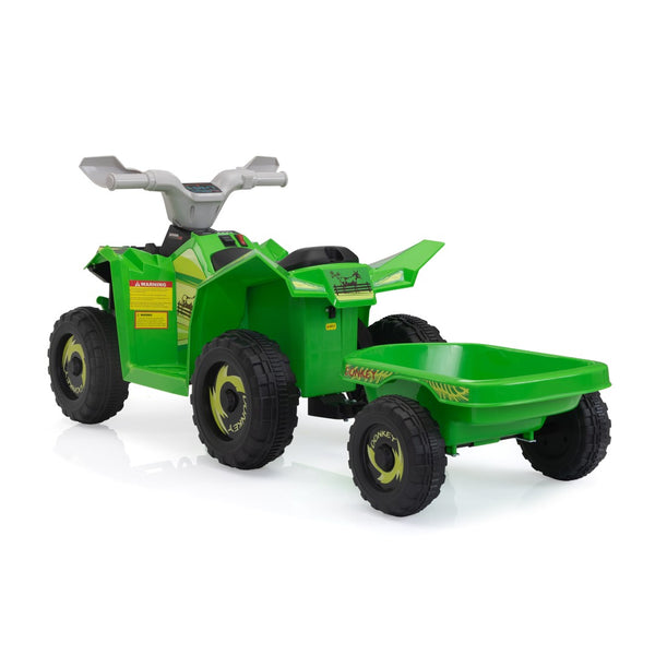 English Elm 6v Kids Ride on Atv Toddler Electric Car with Detachable Trailer and Bluetooth Audio Green W2181P164287