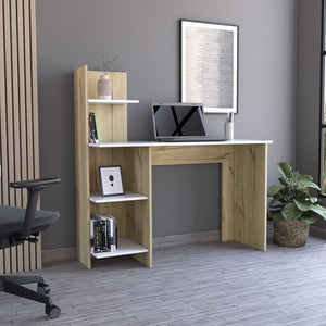 English Elm Writing Desk with Four Shelves Multicolor White-Pine Finish 47" Wide Modern Compact Workstation B097133191