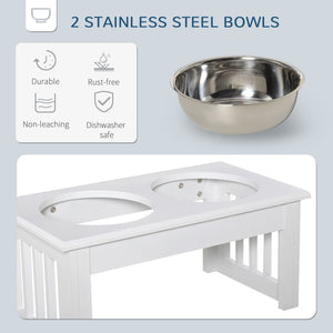 English Elm PawHut Raised 6" Puppy Feeding Station with Stainless Steel Bowls, Non-Slip Modern Wooden Pet Stand W2225P166295