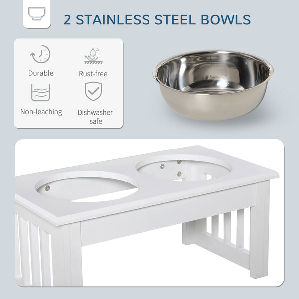 English Elm PawHut Raised 6" Puppy Feeding Station with Stainless Steel Bowls, Non-Slip Modern Wooden Pet Stand W2225P166295