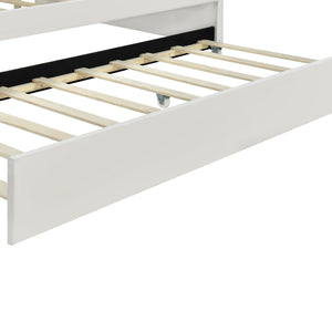 English Elm Full Full Size Upholstery Daybed Frame with Shell Backrest and Pull-Out Trundle, Velvet Elegance White DL001826AAA