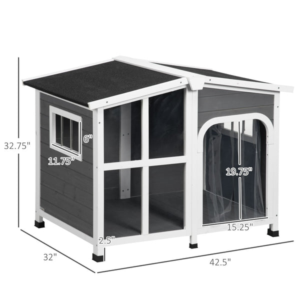 English Elm Pawhut Cabin Style Wooden Dog House Large Breeds Asphalt Roof Openable Ventilation W2225P166327