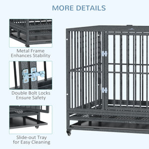 English Elm Pawhut Welded Steel Dog Kennel with Lockable Casters Dual Entry and Removable Tray W2225P166303