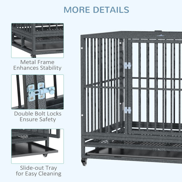 English Elm Pawhut Welded Steel Dog Kennel with Lockable Casters Dual Entry and Removable Tray W2225P166303