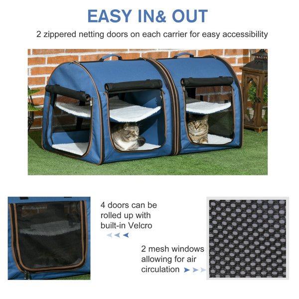 English Elm Pawhut 39" Portable Soft-Sided Cat Carrier - Convertible, Cozy, And Compact With Storage Bag, Blue W2225P166273-GIGA