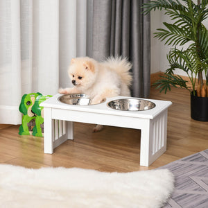English Elm PawHut Raised 6" Puppy Feeding Station with Stainless Steel Bowls, Non-Slip Modern Wooden Pet Stand W2225P166295