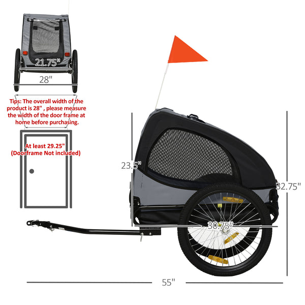 English Elm Aosom Pet Bike Trailer with Steel Frame, Quick-Release Wheels, Mesh Ventilation & Safety Flag Black W2225P166453