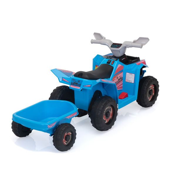 English Elm 6v Kids Ride on Atv Toddler Electric Car with Detachable Trailer and Bluetooth Audio Blue W2181P164288