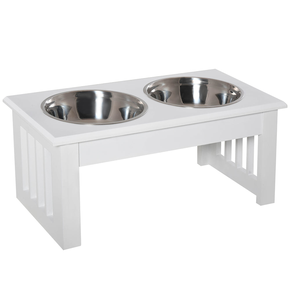 English Elm PawHut Raised 6" Puppy Feeding Station with Stainless Steel Bowls, Non-Slip Modern Wooden Pet Stand W2225P166295