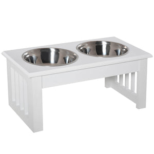English Elm PawHut Raised 6" Puppy Feeding Station with Stainless Steel Bowls, Non-Slip Modern Wooden Pet Stand W2225P166295