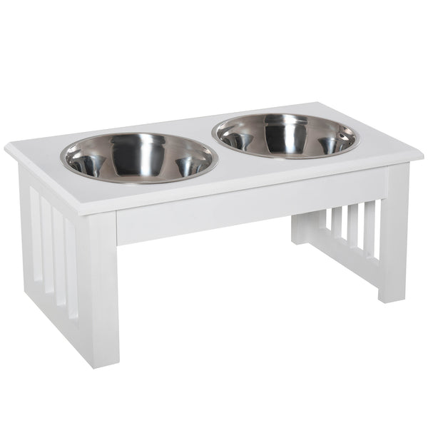 English Elm PawHut Raised 6" Puppy Feeding Station with Stainless Steel Bowls, Non-Slip Modern Wooden Pet Stand W2225P166295