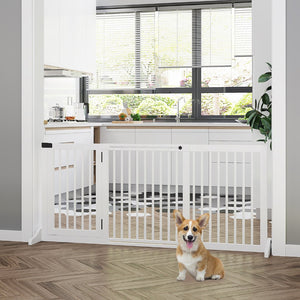 English Elm Pawhut Adjustable Wooden Pet Gate - Stylish Freestanding Dog Barrier With Lockable Door, White Finish W2225P166425-GIGA