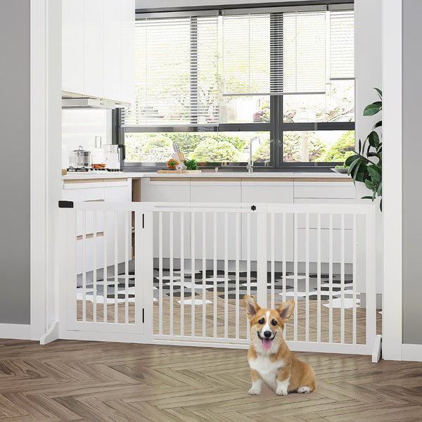 English Elm Pawhut Adjustable Wooden Pet Gate - Stylish Freestanding Dog Barrier With Lockable Door, White Finish W2225P166425-GIGA