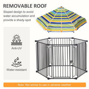English Elm PawHut Heavy-Duty 48" x 41" Outdoor Metal Dog Playpen with Weather-Resistant Roof, Locking Door, Portable Shelter W2225P166298