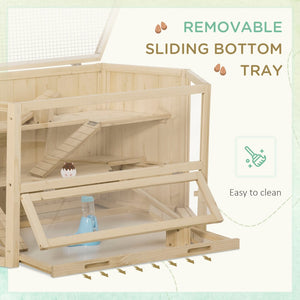 English Elm Pawhut Three Tier Natural Wood Small Animal Habitat with Seesaws Huts and Activity Center W2225P166267