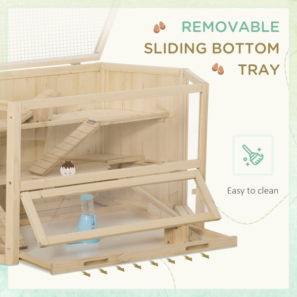 English Elm Pawhut Three Tier Natural Wood Small Animal Habitat with Seesaws Huts and Activity Center W2225P166267