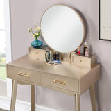 English Elm Liannon Contemporary Wood Vanity and Stool Set, Gold