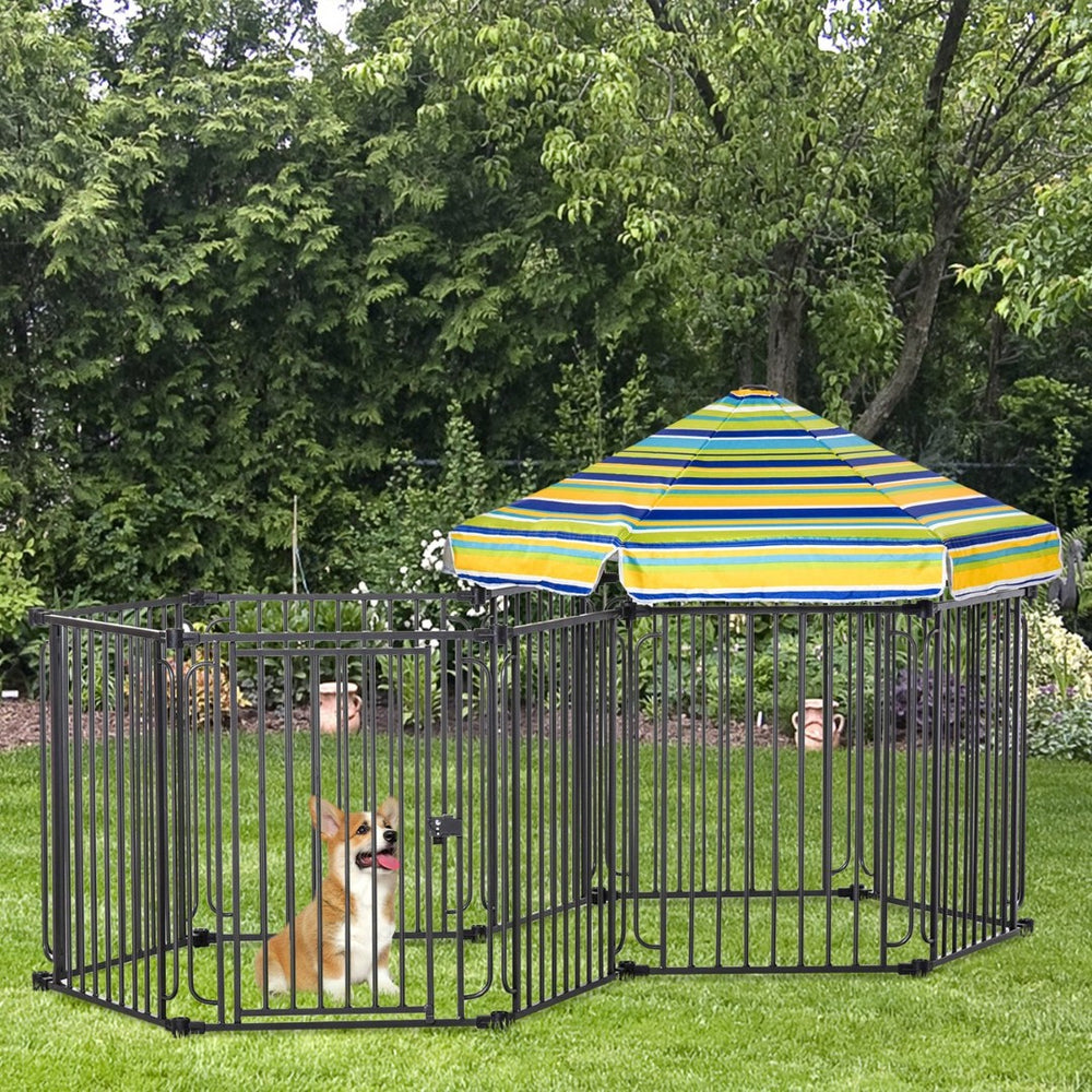 English Elm Pawhut Durable Dog Playpen With Lockable Door & Removable Canopy For Indoor/Outdoor Fun, 47"H W2225P166427-GIGA