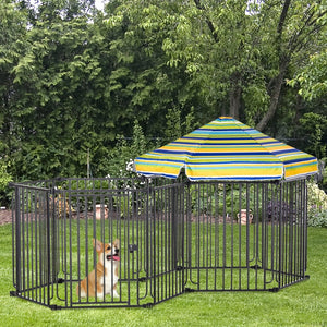 English Elm Pawhut Durable Dog Playpen With Lockable Door & Removable Canopy For Indoor/Outdoor Fun, 47"H W2225P166427-GIGA