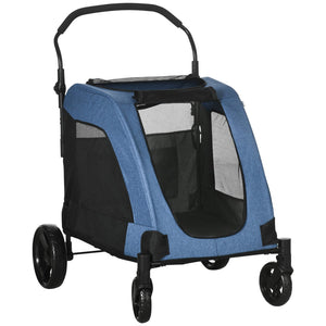 English Elm Pawhut Ventilated Pet Stroller For Medium Dogs - Foldable, Durable, With Storage Basket, Blue Design W2225P166285-GIGA