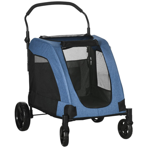 English Elm Pawhut Ventilated Pet Stroller For Medium Dogs - Foldable, Durable, With Storage Basket, Blue Design W2225P166285-GIGA