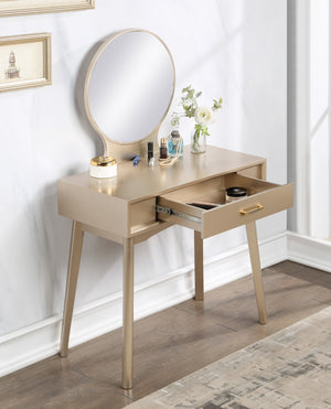 English Elm Maly Contemporary Wood Vanity and Stool Set, Gold