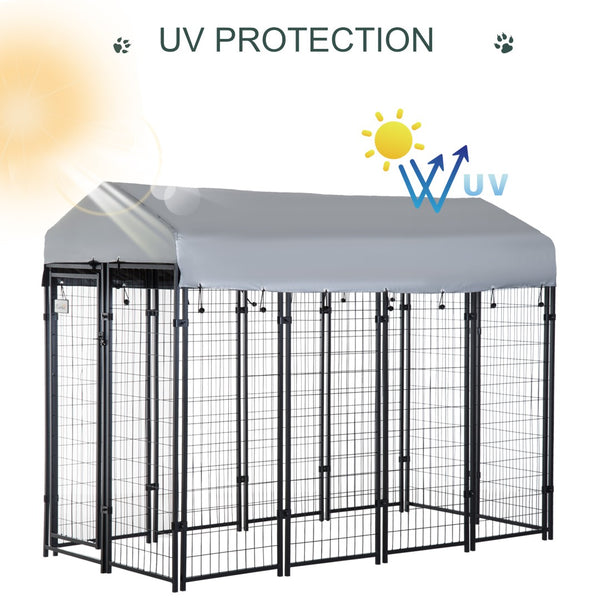 English Elm Pawhut Outdoor Steel Dog Kennel with Canopy Lockable Gate for Large Breeds W2225P166319