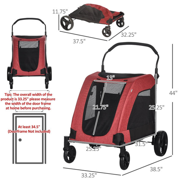 English Elm Pawhut Pet Stroller For Medium Dogs - Foldable, Ventilated With Storage Basket & Smooth Maneuverability W2225P166287-GIGA
