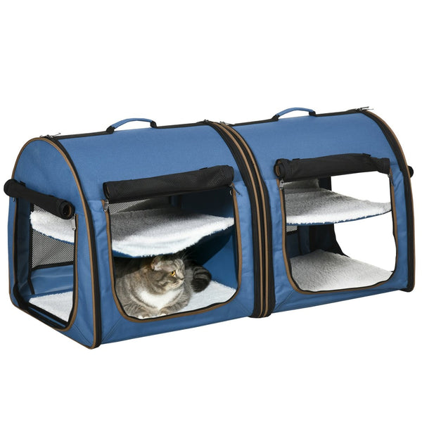 English Elm Pawhut 39" Portable Soft-Sided Cat Carrier - Convertible, Cozy, And Compact With Storage Bag, Blue W2225P166273-GIGA
