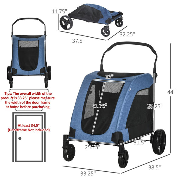 English Elm Pawhut Ventilated Pet Stroller For Medium Dogs - Foldable, Durable, With Storage Basket, Blue Design W2225P166285-GIGA