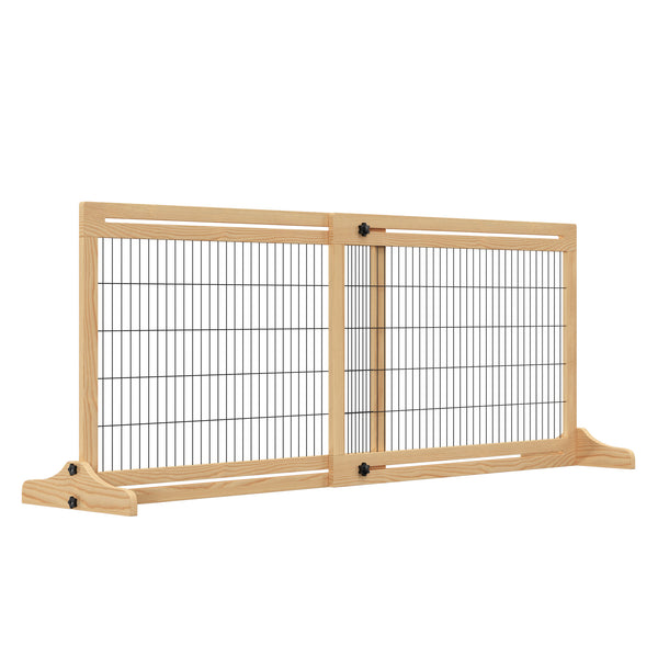 English Elm PawHut Extra Wide 72" x 27.25" Freestanding Pet Gate with Adjustable 41–72" Width, Stable Wood Frame Natural W2225P166275