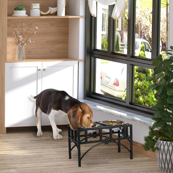 English Elm Pawhut Elevated Dog Feeding Station With Heavy-Duty Stainless Steel Bowls For Comfort & Cleanliness W2225P166294-GIGA