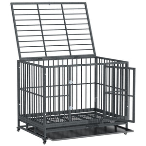 English Elm Pawhut Welded Steel Dog Kennel with Lockable Casters Dual Entry and Removable Tray W2225P166303