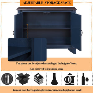 English Elm 40" Retro Console Table with Dual Cabinet Storage Pine Frame Entryway Foyer Navy Blue W1202P146347