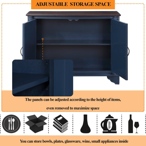 English Elm 40" Retro Console Table with Dual Cabinet Storage Pine Frame Entryway Foyer Navy Blue W1202P146347