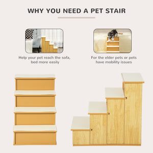 English Elm Pawhut Pet Stairs For Small Dogs & Cats, Sturdy Non-Slip Steps With Soft Cushions & Washable Covers W2225P166283-GIGA