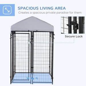 English Elm Pawhut Outdoor Dog Kennel Steel Exercise Pen with Canopy and Secure Lockable Entry W2225P166316