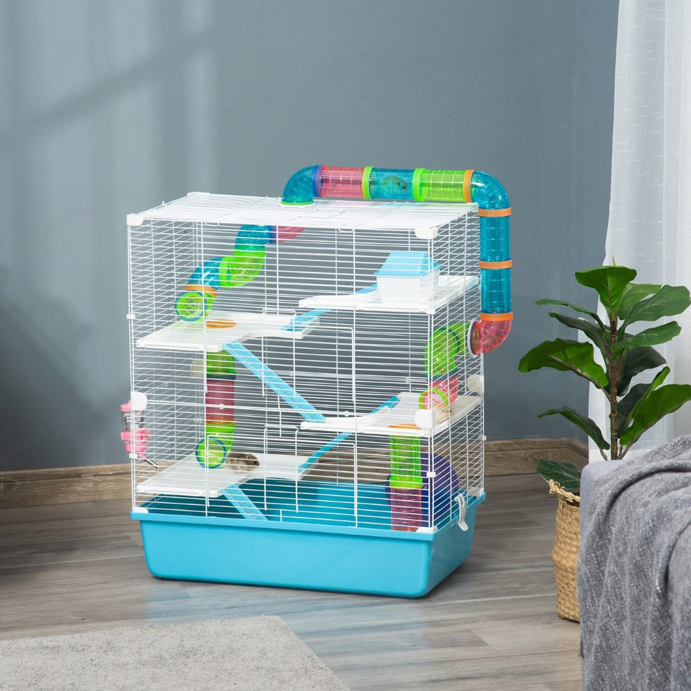 English Elm Pawhut Five Tier Wire Hamster Habitat with Tunnels Exercise Wheel and Carry Handles W2225P166271