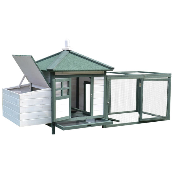 English Elm Pawhut Fir Wood Backyard Chicken Coop with Nesting Box Screened Run and Asphalt Roof W2225P166332
