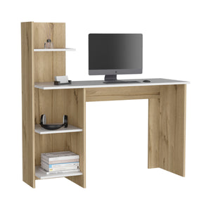 English Elm Writing Desk with Four Shelves Multicolor White-Pine Finish 47" Wide Modern Compact Workstation B097133191