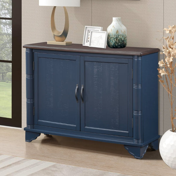 English Elm 40" Retro Console Table with Dual Cabinet Storage Pine Frame Entryway Foyer Navy Blue W1202P146347
