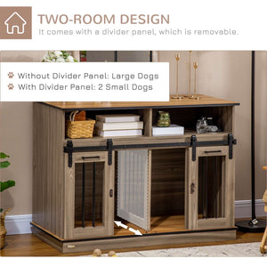 English Elm Pawhut Oak Finish Dog Kennel End Table with Divider for Living Room Decor W2225P166309